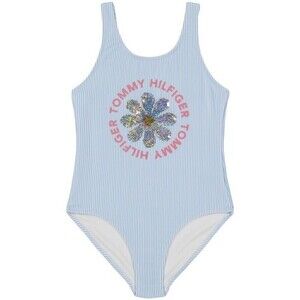 Tommy Hilfiger Big Girls Flip- Sequin Daisy One Piece Swimsuit Blue Bell